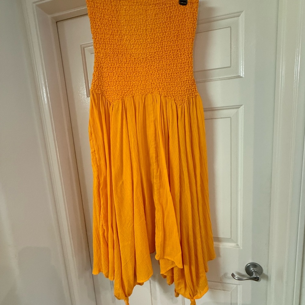 Anthropologie Bright Yellow Smocked High-Low Midi Skirt